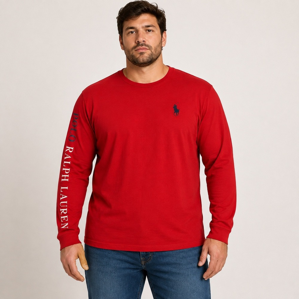 Polo Ralph Lauren Red Big Pony Long Sleeve Graphic T-Shirt Mens Large